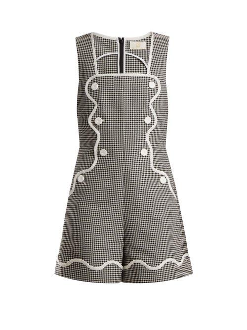 Matchesfashion.com Sara Battaglia - Houndstooth Cotton Stretch Playsuit - Womens - Black White