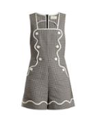 Matchesfashion.com Sara Battaglia - Houndstooth Cotton Stretch Playsuit - Womens - Black White