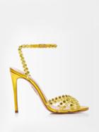 Aquazzura - Tequila 105 Crystal-embellished Leather Sandals - Womens - Yellow