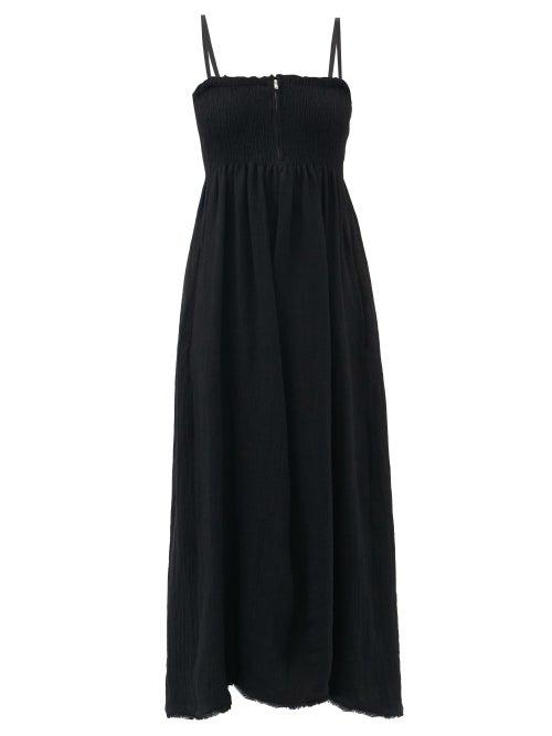 Matchesfashion.com Jil Sander - Zipped Smocked Linen Midi Dress - Womens - Black