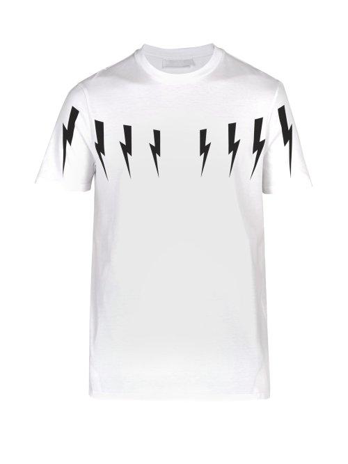 Matchesfashion.com Neil Barrett - Lightning Bolt Print Cotton T Shirt - Mens - White Multi