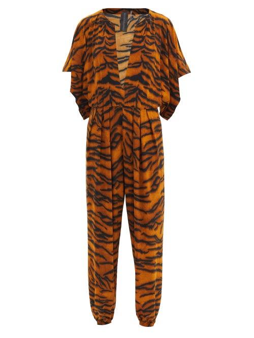 Matchesfashion.com Norma Kamali - V-neck Tiger-print Jersey Jumpsuit - Womens - Animal