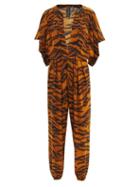 Matchesfashion.com Norma Kamali - V-neck Tiger-print Jersey Jumpsuit - Womens - Animal