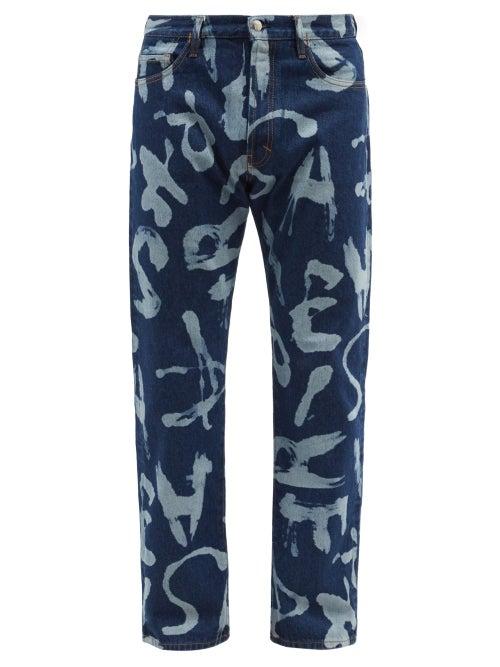 Aries - Alphabetti Lilly Printed Straight-leg Jeans - Mens - Navy