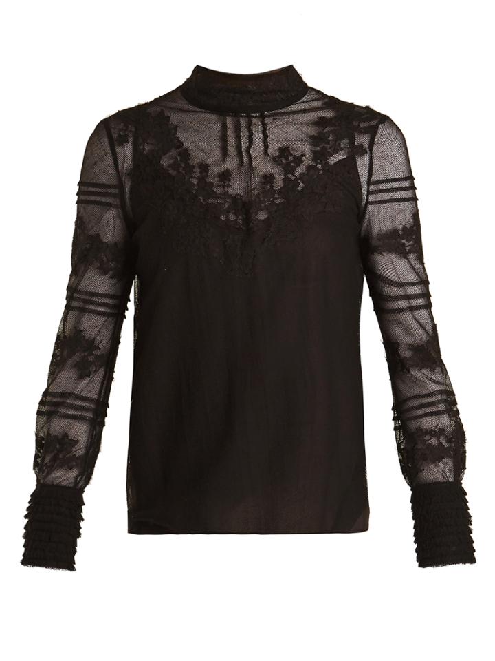 Valentino High-neck Lace-insert Tulle Top