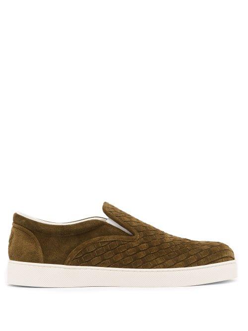 Matchesfashion.com Bottega Veneta - Intrecciato Suede Slip On Trainers - Mens - Khaki