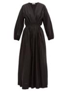 Matchesfashion.com Matteau - The Long Sleeve Crossover Midi Dress - Womens - Black