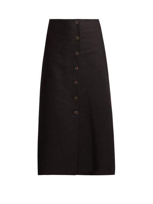 Matchesfashion.com A.w.a.k.e. - Cotton Blend Midi Skirt - Womens - Navy