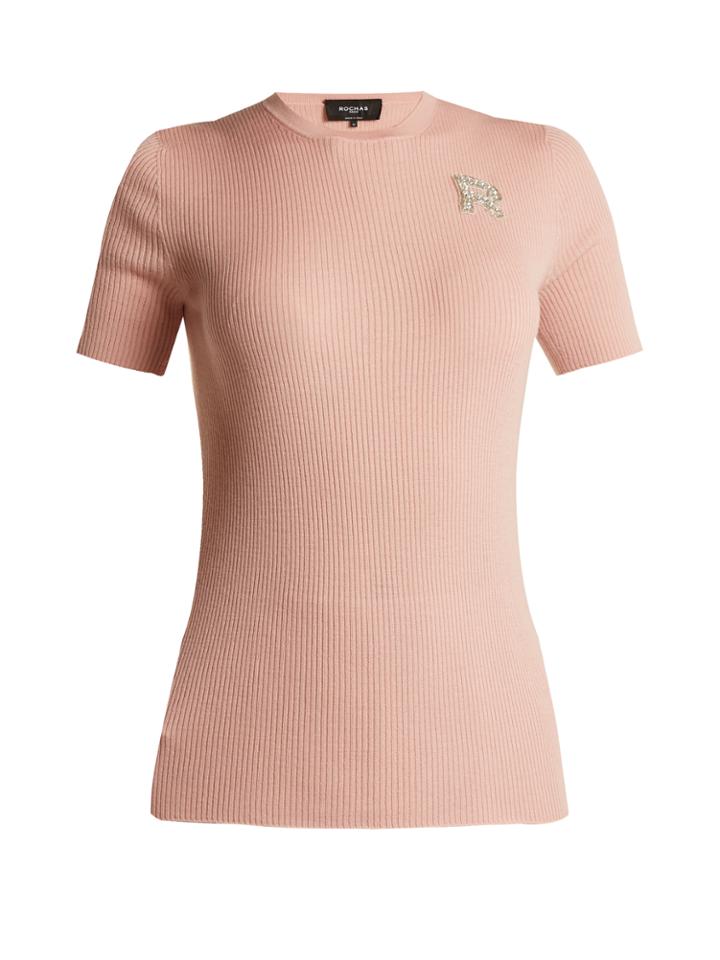 Rochas Logo-embellished Ribbed-wool Top