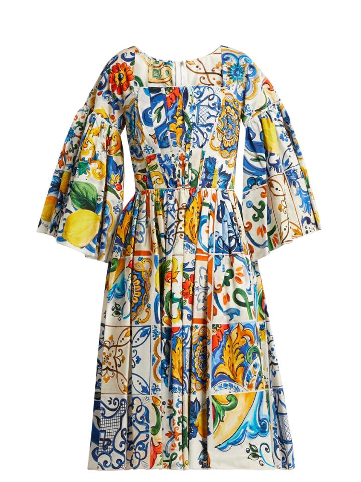 Dolce & Gabbana Majolica-print Square-neck Cotton-poplin Dress