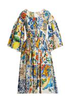 Dolce & Gabbana Majolica-print Square-neck Cotton-poplin Dress
