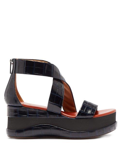 Matchesfashion.com Chlo - Crocodile Embossed Leather Flatform Sandals - Womens - Navy