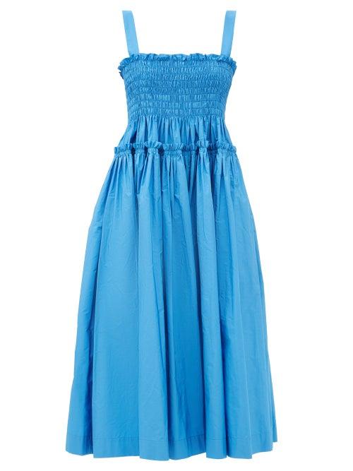 Matchesfashion.com Molly Goddard - Kayla Shirred Taffeta Midi Dress - Womens - Blue