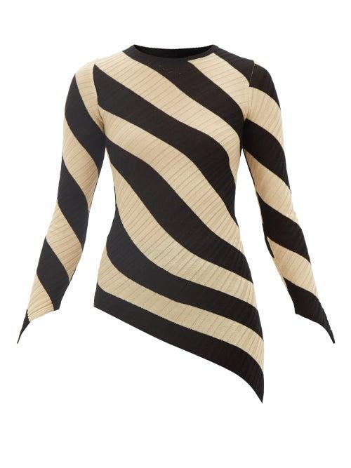 Petar Petrov - Tate Diagonal-jacquard Asymmetric Top - Womens - Black Cream