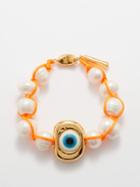 Timeless Pearly - Evil Eye Pearl & Gold-plated Bracelet - Womens - Orange Multi
