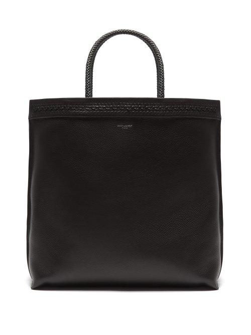 Matchesfashion.com Saint Laurent - Patti Woven Trim Leather Tote Bag - Mens - Black