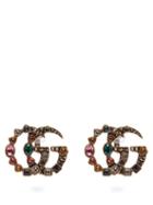 Matchesfashion.com Gucci - Gg Crystal-embellished Antiqued Clip Earrings - Womens - Multi
