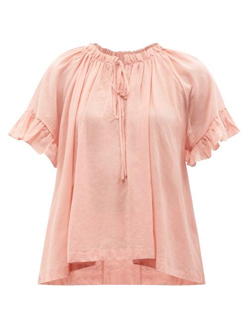 Loup Charmant - Marina Ruffled Organic-cotton Voile Top - Womens - Pink