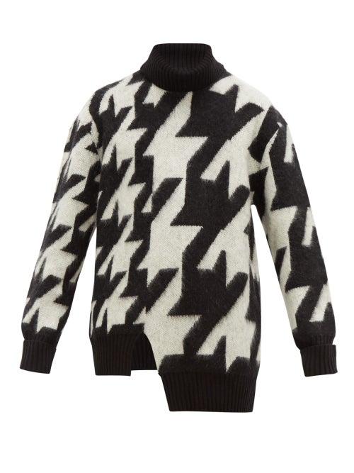 Matchesfashion.com Alexander Mcqueen - Blown Out Houndstooth Mohair Blend Sweater - Mens - Black White