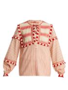 Dodo Bar Or Emanuelle Fringe-embellished Striped Cotton Top