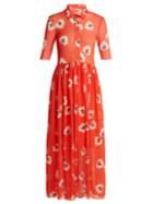 Ganni Tilden Floral-print Mesh Shirt Dress
