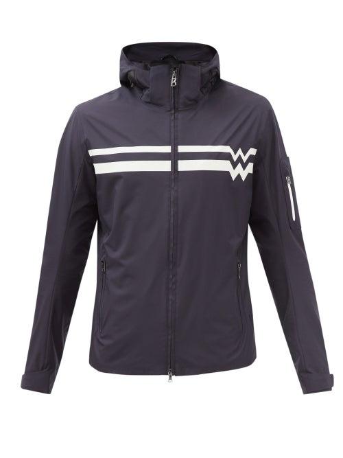 Bogner - Striped Hooded Windbreaker Golf Jacket - Mens - Navy