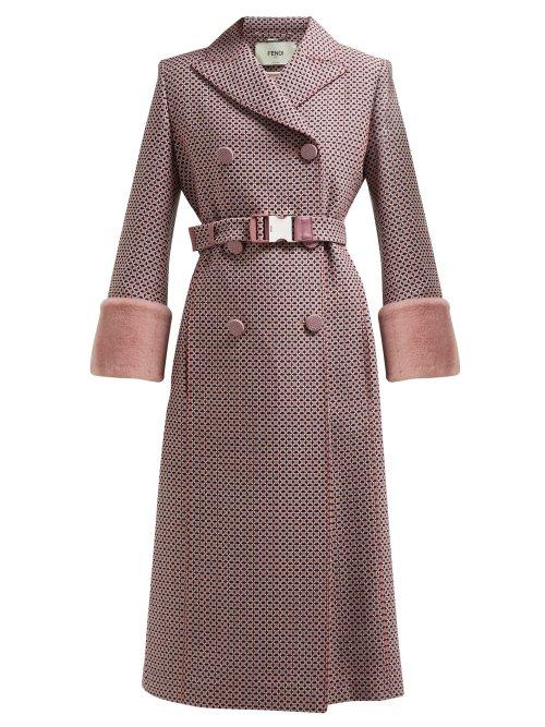 Matchesfashion.com Fendi - Romantic Tiles Pattern Belted Wool Blend Coat - Womens - Pink Multi