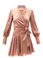 Matchesfashion.com Zimmermann - Belted Silk Wrap Mini Dress - Womens - Light Pink