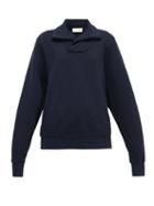 Matchesfashion.com Les Tien - Yacht Open-collar Cotton Sweatshirt - Womens - Navy