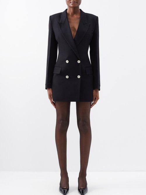 Victoria Beckham - Double-breasted Wool-gabardine Blazer Mini Dress - Womens - Black