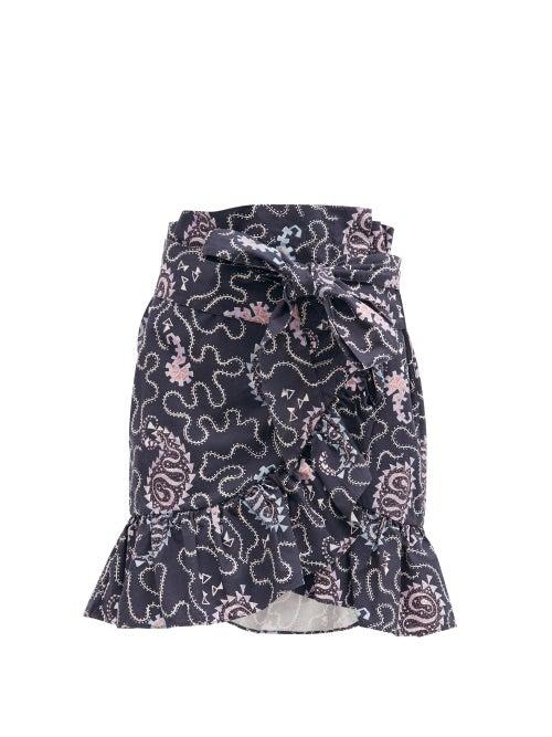 Matchesfashion.com Isabel Marant Toile - Liliko Fluted-hem Paisley-print Poplin Skirt - Womens - Navy