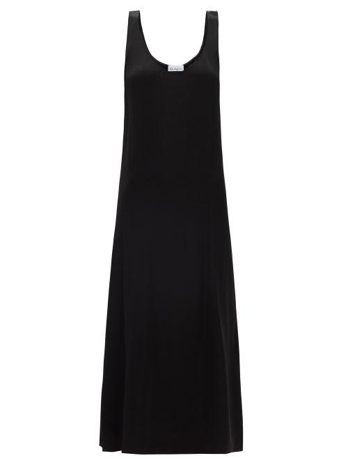 Raey - Babylock-edged Cupro Midi Slip Dress - Womens - Black