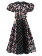 Matchesfashion.com Chopova Lowena - Belted Checked Taffeta And Organza Midi Dress - Womens - Black Multi