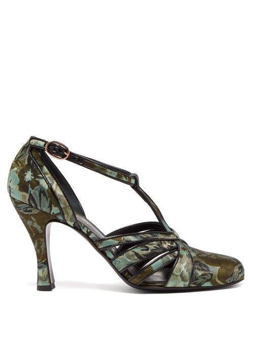 Matchesfashion.com Erdem - Estella Jacquard T Bar Pumps - Womens - Black Green