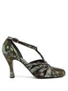 Matchesfashion.com Erdem - Estella Jacquard T Bar Pumps - Womens - Black Green