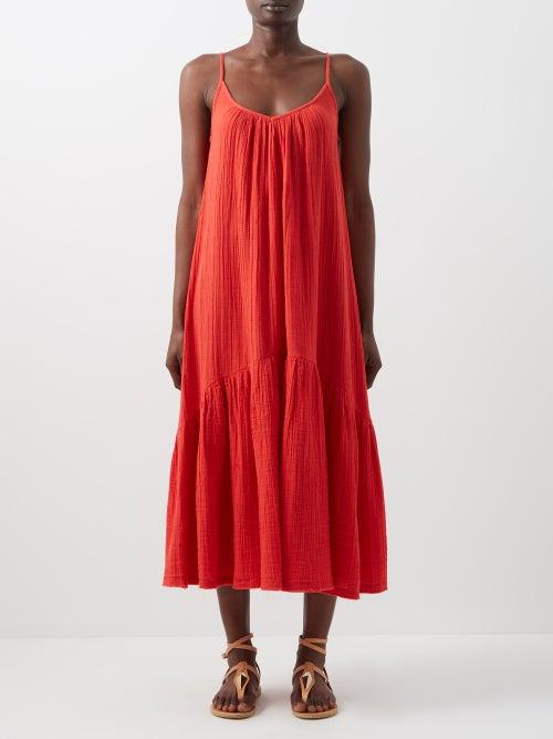 Anaak - Rosetta Cotton-voile Midi Dress - Womens - Red