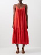 Anaak - Rosetta Cotton-voile Midi Dress - Womens - Red