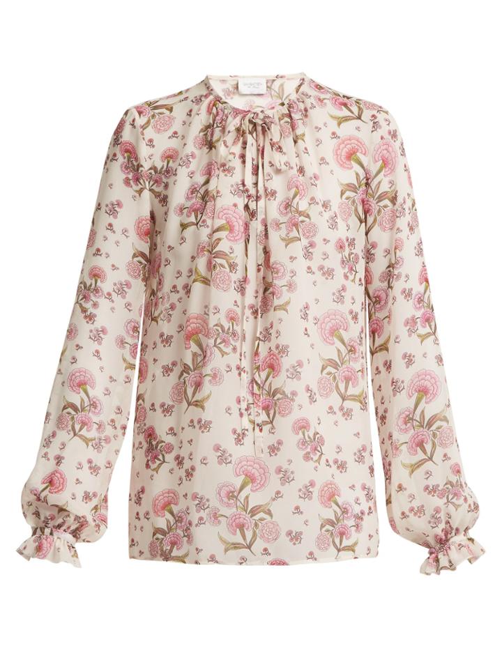 Giambattista Valli Tie-neck Floral-print Silk Top