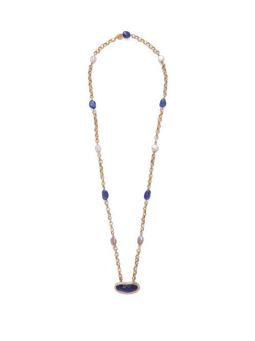 Matchesfashion.com Jade Jagger - Diamond, Tanzanite, Pearl & 18kt Gold Necklace - Womens - Blue
