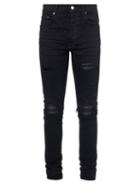 Amiri - Mx1 Distressed Leather-panelled Slim-leg Jeans - Mens - Black