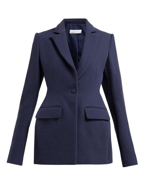 Matchesfashion.com Marina Moscone - Single Breasted Basque Shaped Twill Blazer - Womens - Navy
