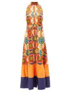 Borgo De Nor - Biba Floral-print Cotton Maxi Dress - Womens - Orange