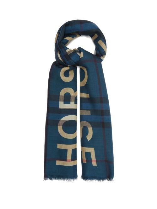 Matchesfashion.com Burberry - Logo-jacquard Wool-blend Twill Scarf - Womens - Navy Multi