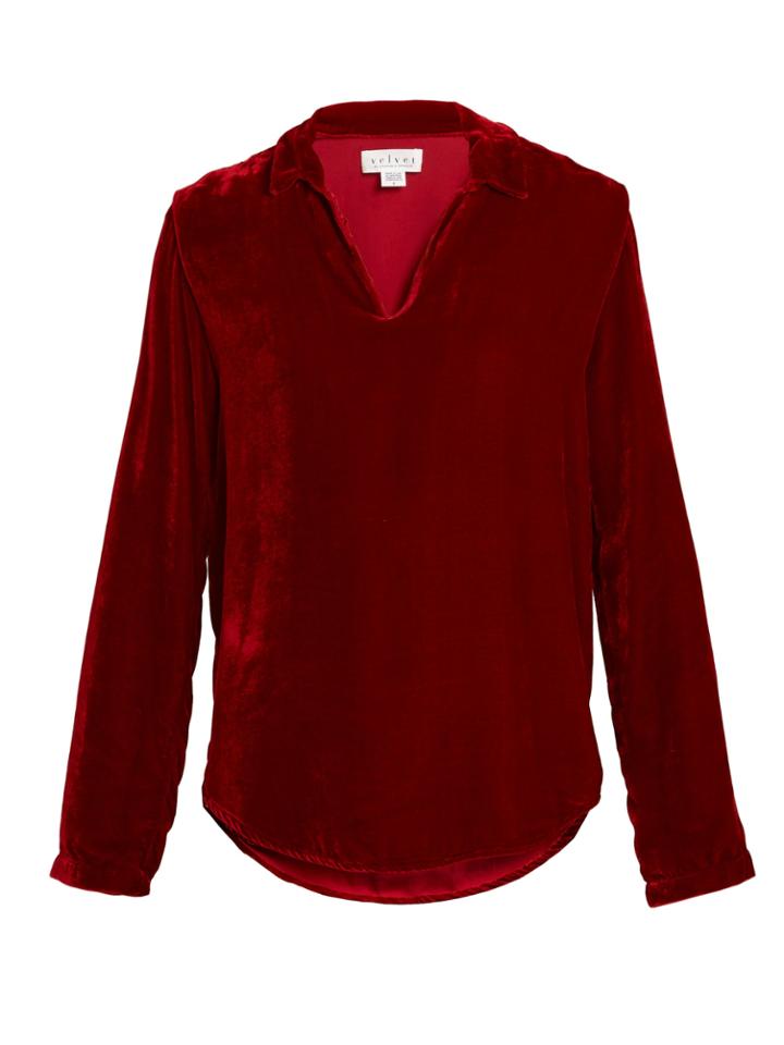 Velvet By Graham & Spencer Dalili Point-collar Velvet Top