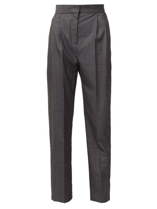 Matchesfashion.com Alexander Mcqueen - Metallic-pinstriped Twill Trousers - Womens - Grey