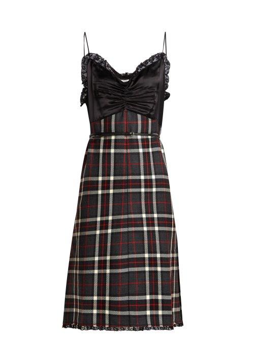 Matchesfashion.com Miu Miu - Tartan Satin And Wool Cami Dress - Womens - Grey