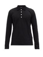 Matchesfashion.com Balmain - Applied-logo Long-sleeved Cotton-jersey Polo Shirt - Mens - Black