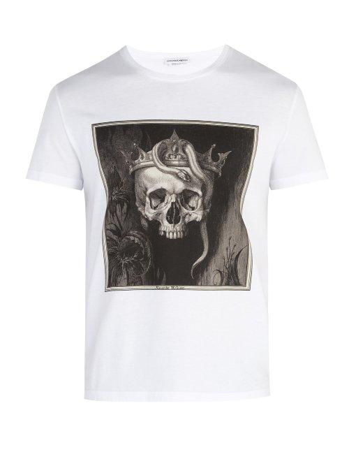 Matchesfashion.com Alexander Mcqueen - Skull Print Cotton Jersey T Shirt - Mens - White Multi