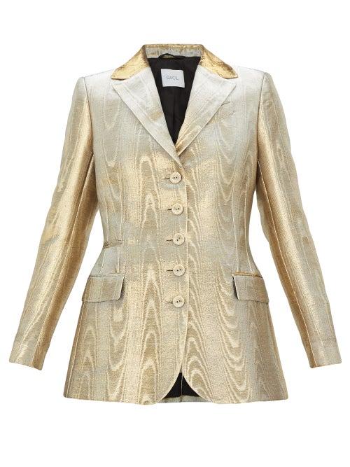 Matchesfashion.com Racil - Curtis Single Breasted Metallic Moir Jacket - Womens - Gold