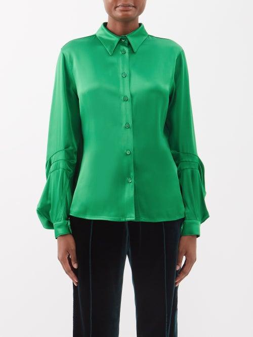 Tom Ford - Bishop-sleeve Satin Blouse - Womens - Emerald